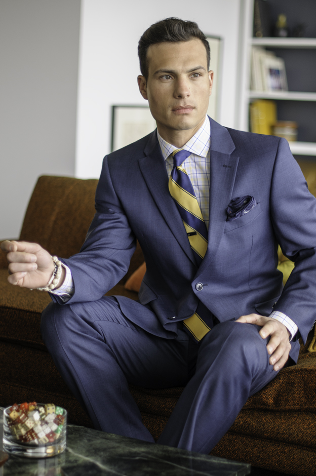 Suit separates, shirt & tie, Tommy Hilfiger; Pocket square & wrist bands, H&M; Tie bar, vintage.